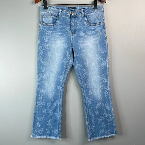 CREAM Mason Butterfly Cropped Shape Fit Jeans Blue Light Wash Mid Rise Fray 30 - Picture 13 of 13